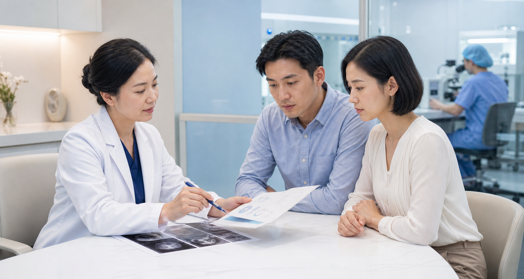 生殖医学医生向夫妻讲解检查资料